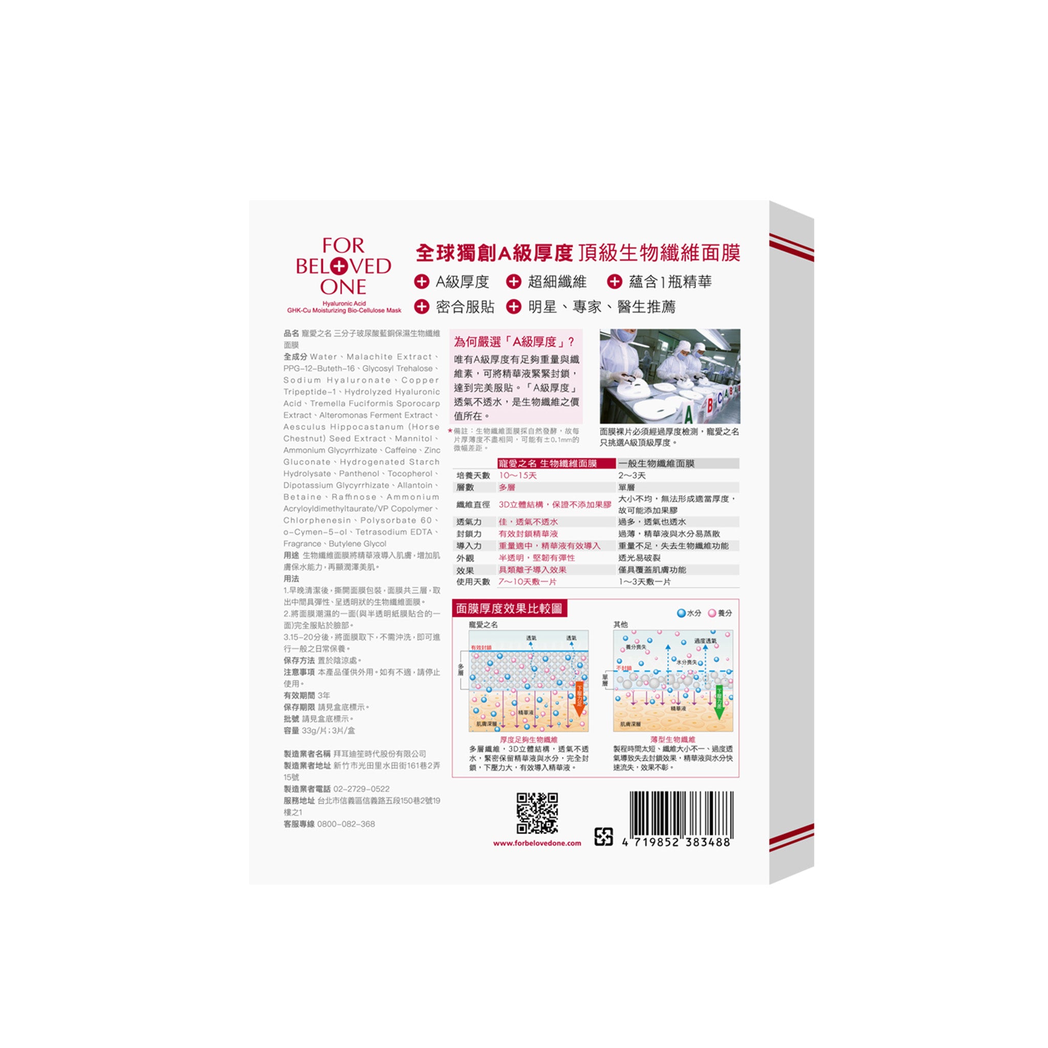三分子玻尿酸藍銅保濕生物纖維面膜 (3入)